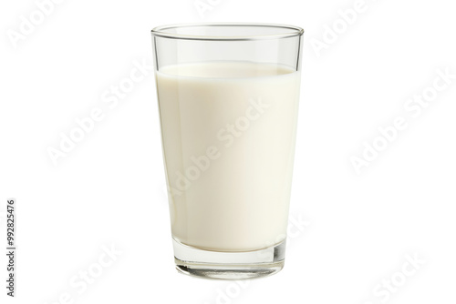 Tall glass filled with milk isolated on white background. Simple and clean depiction of a refreshing drink concept.