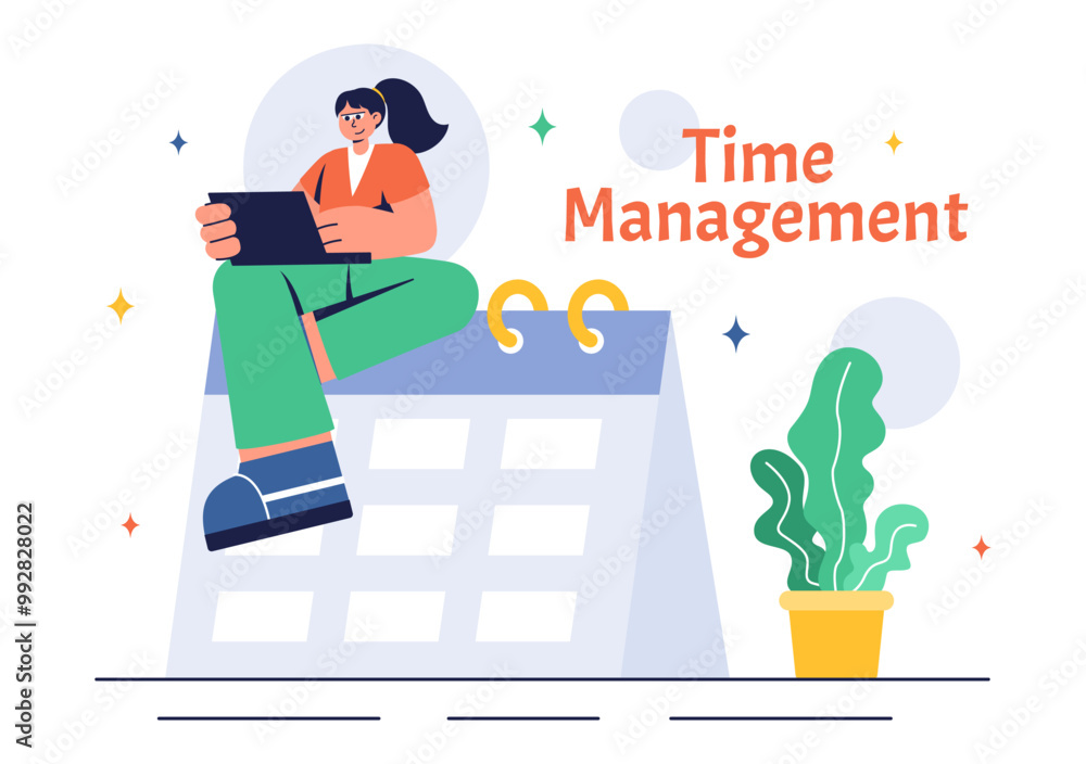 Vector Illustration of Time Management with Clock Settings, Task Planning, Training Activities, and Scheduling in a Flat Cartoon Style Background Vector Illustration of Time Management with Clock Settings, Task Planning, Training Activities, and Scheduling in a Flat Cartoon Style Background
