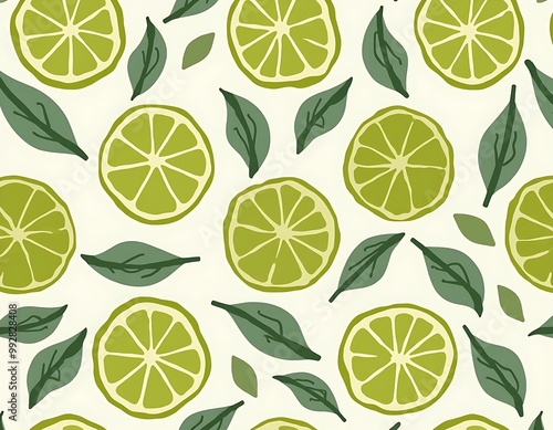 Wallpaper Mural An illustration drawing of green lemon slices seamless pattern on green background Torontodigital.ca