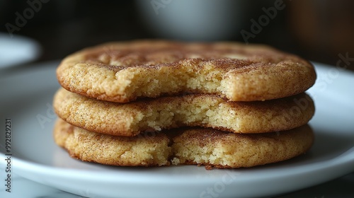 A Stack of Three Cinnamon Sugar Cookies, One with a Bite Taken Out