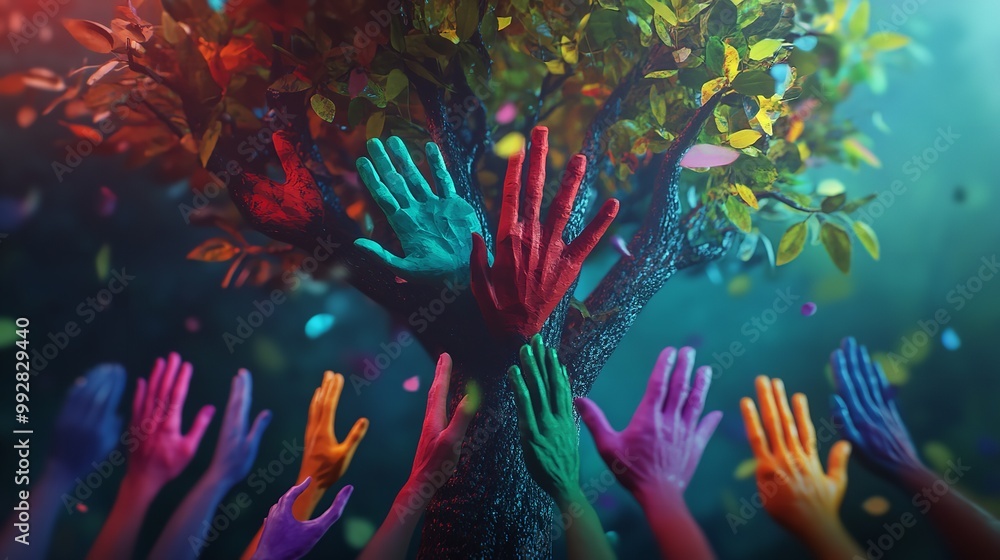 Group of hands reaching towards tree suitable for environmental concepts
Group of hands reaching towards tree suitable for environmental concepts