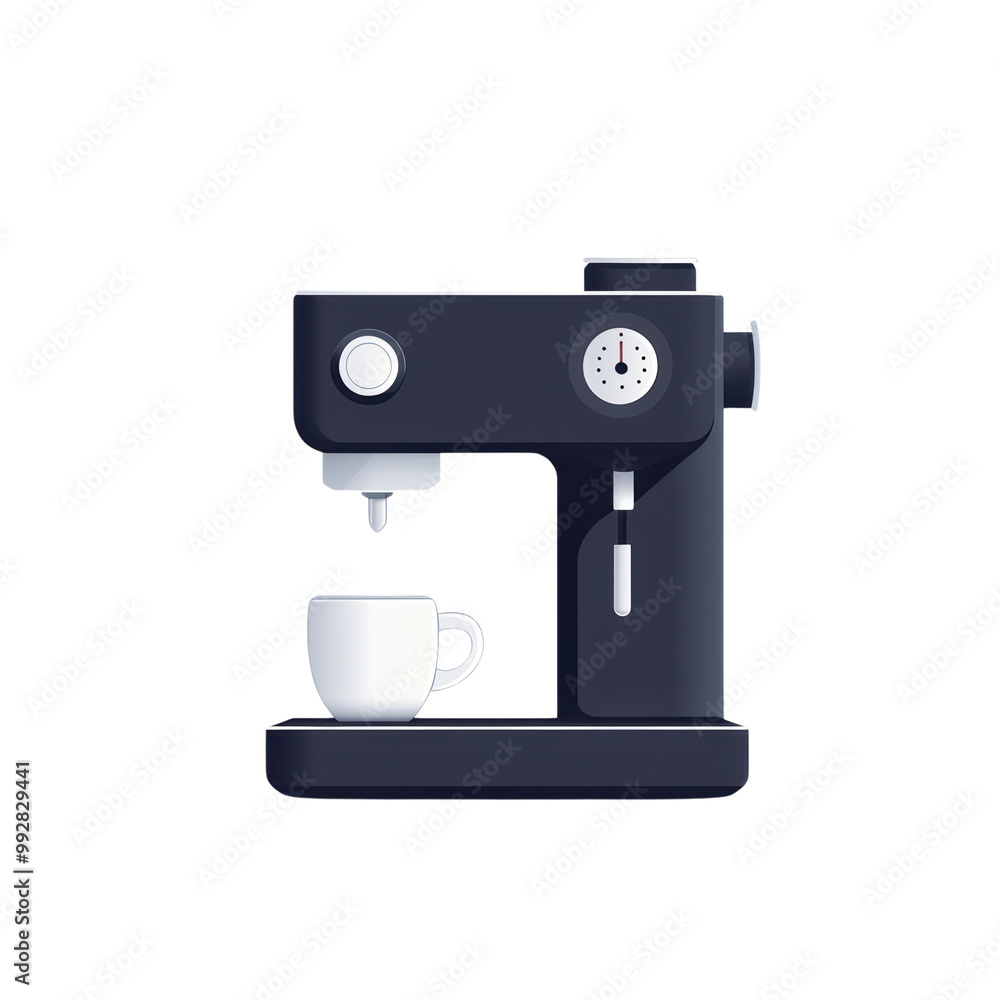 Modern Black Espresso Machine with White Cup Isolated on Transparent Background - Minimalist Design Modern Black Espresso Machine with White Cup Isolated on Transparent Background - Minimalist Design