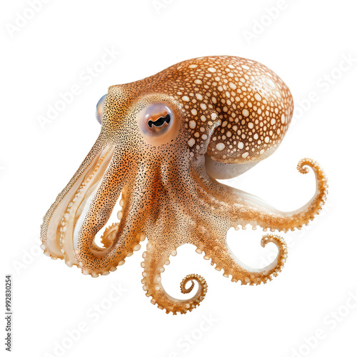 Vibrant and Detailed Illustration of a Brown Octopus on a Transparent Background