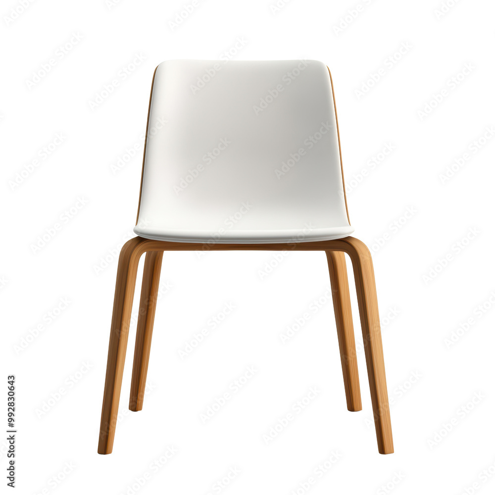 Modern Minimalist White Chair with Wooden Legs on Isolated Background Modern Minimalist White Chair with Wooden Legs on Isolated Background