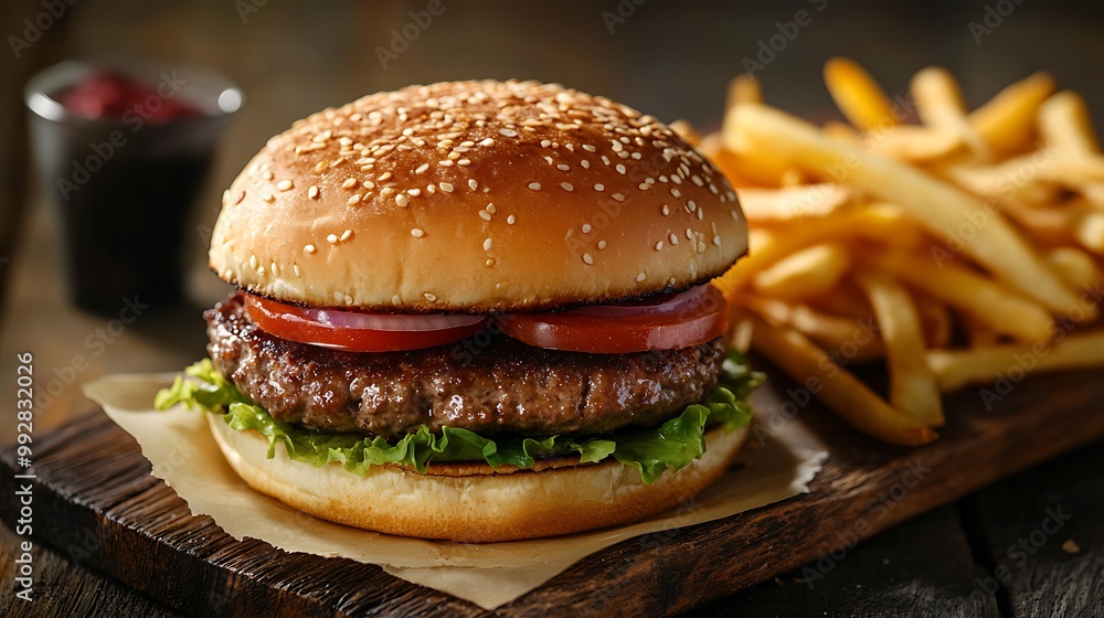 hamburger with french fries hamburger with french fries