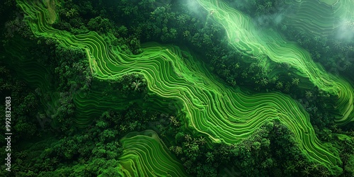 Aerial View of Lush Rice Terraces in Southeast Asia