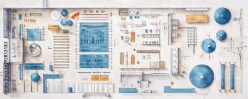 Architectural plan of a state-of-the-art gymnastics facility, showcasing specialized equipment layouts and athlete amenities photo