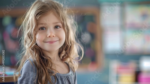 Smiling little girl in classroom.