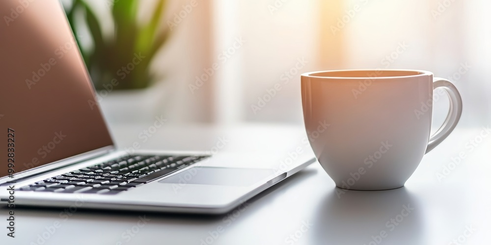 Cozy Workspace with Laptop and Coffee Cup Cozy Workspace with Laptop and Coffee Cup