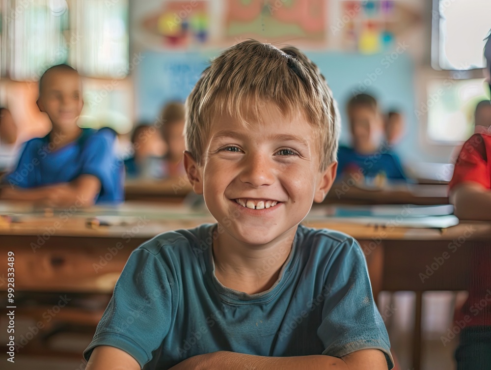 Smiling Young Boy in Classroom. Smiling Young Boy in Classroom.