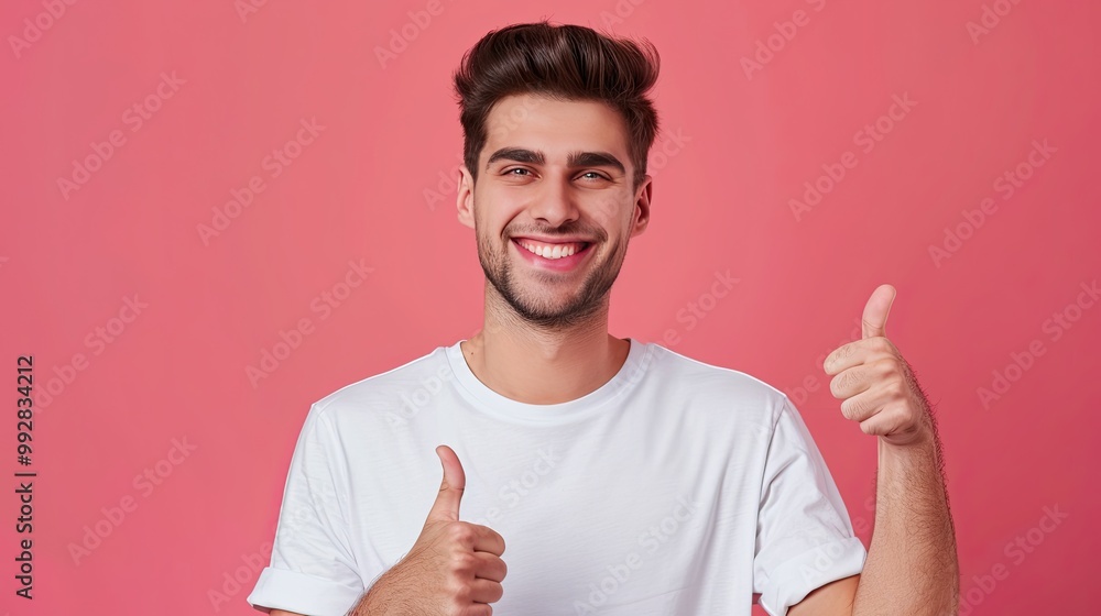 Smiling Man Giving Thumbs Up, on a solid color background. Smiling Man Giving Thumbs Up, on a solid color background.