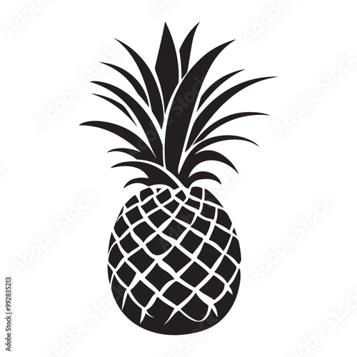 Pineapple natural food icon, Tropical fruit isolated on white background. Symbol of food, sweet, exotic and summer, vitamin, healthy. Nature logo dessert