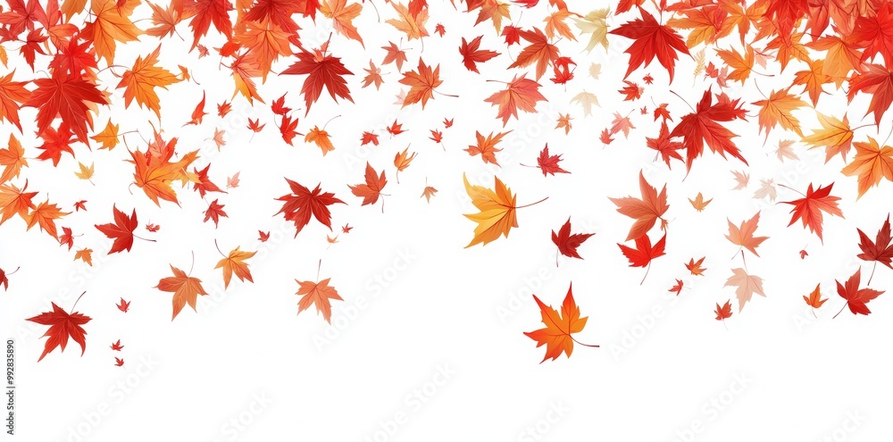 Autumn background with flying, colorful Japanese maple leaves on a white background Autumn background with flying, colorful Japanese maple leaves on a white background