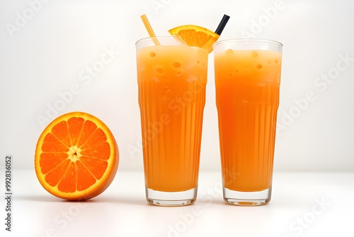 Refreshing Orange Milk Soda Isolated on White Background