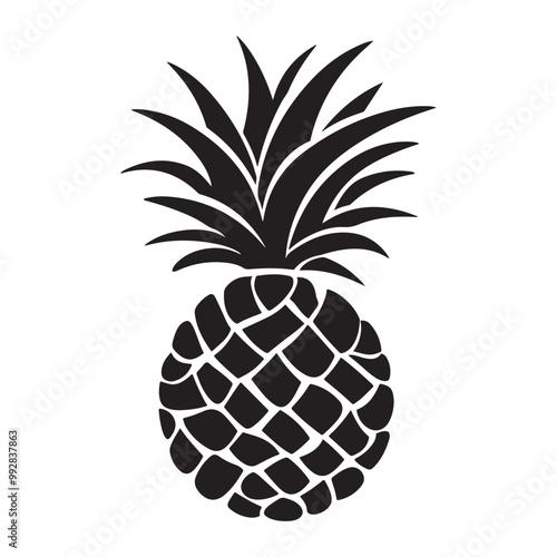 Pineapple natural food icon, Tropical fruit isolated on white background. Symbol of food, sweet, exotic and summer, vitamin, healthy. Nature logo dessert