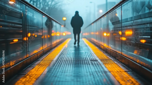 Minimalist Pedestrian Bridge with Blurred Figures