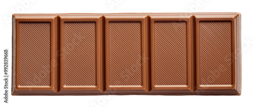 Close-up of Chocolate Bar with Diagonally Patterned Segments Isolated on Transparent Background.