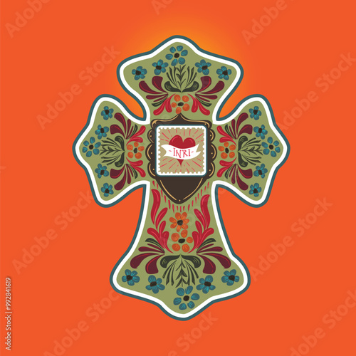 Colorful Christian cross isolated vector illustration. Religion themed background. Design for crucifix cross, Christianity, prayer