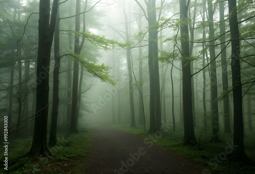 foggy morning in the forest photo