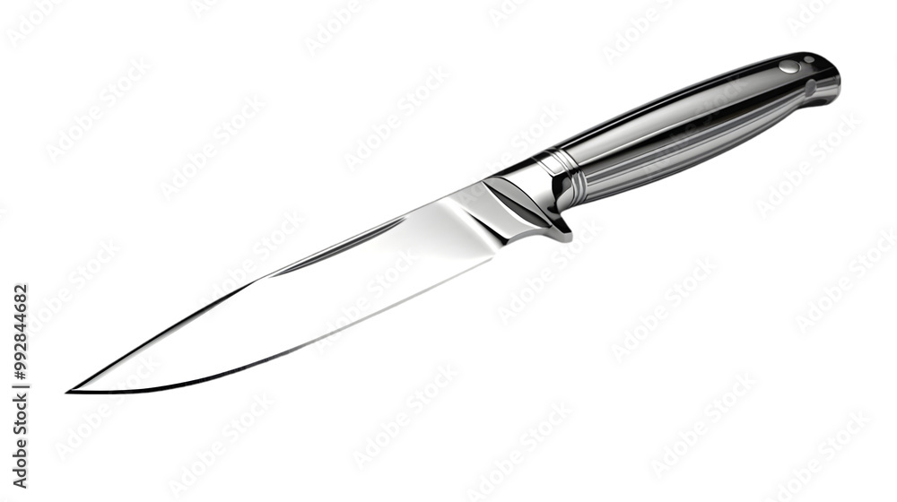 Obraz premium Polished Stainless Steel Kitchen Knife on White Background