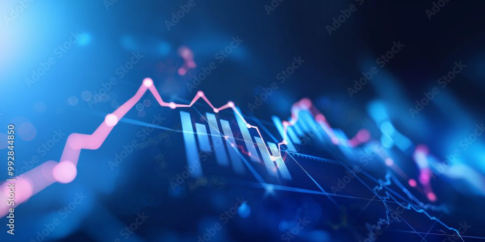 Abstract Blue and Pink Stock Market Graph with Line Charts and Data Points Abstract Blue and Pink Stock Market Graph with Line Charts and Data Points