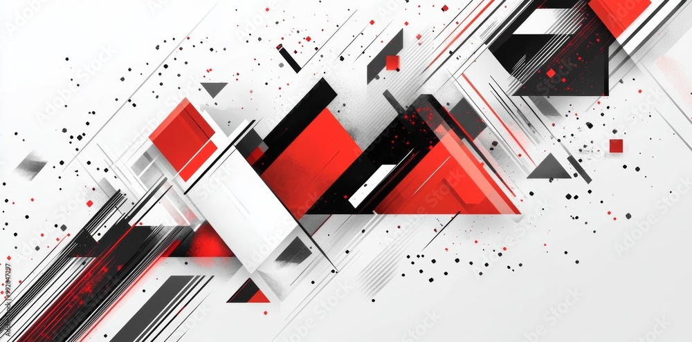 Fototapeta premium Abstract background with red and black lines, triangular shapes