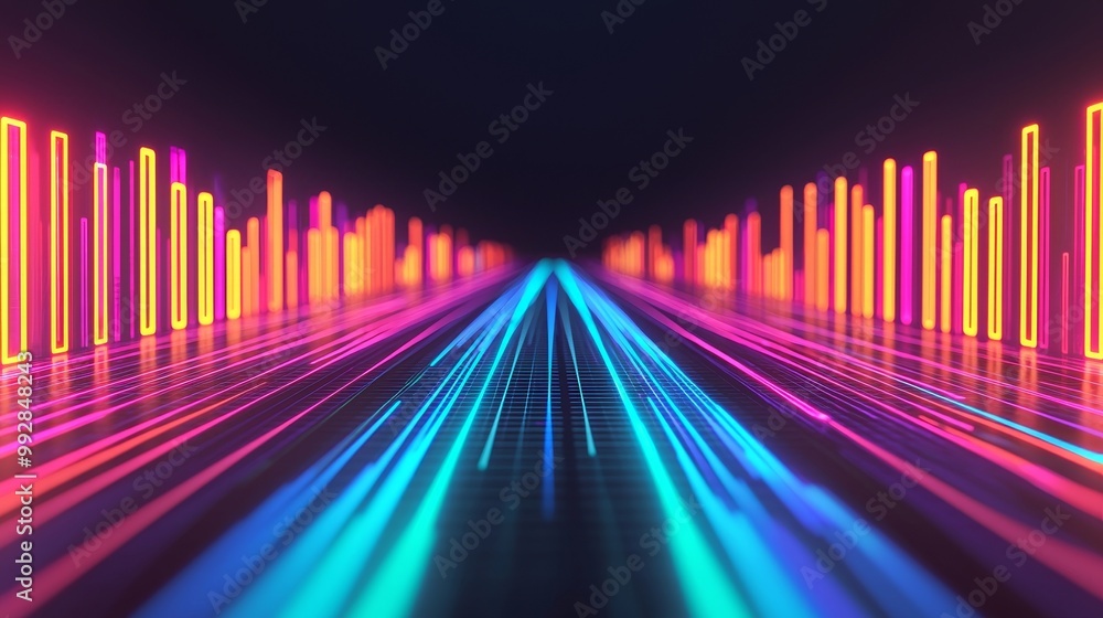 Abstract neon light streaks on a dark background, forming a futuristic tunnel. Abstract neon light streaks on a dark background, forming a futuristic tunnel.