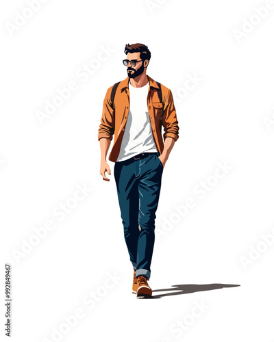 Detailed flat vector people and illustration, man with casual outfit