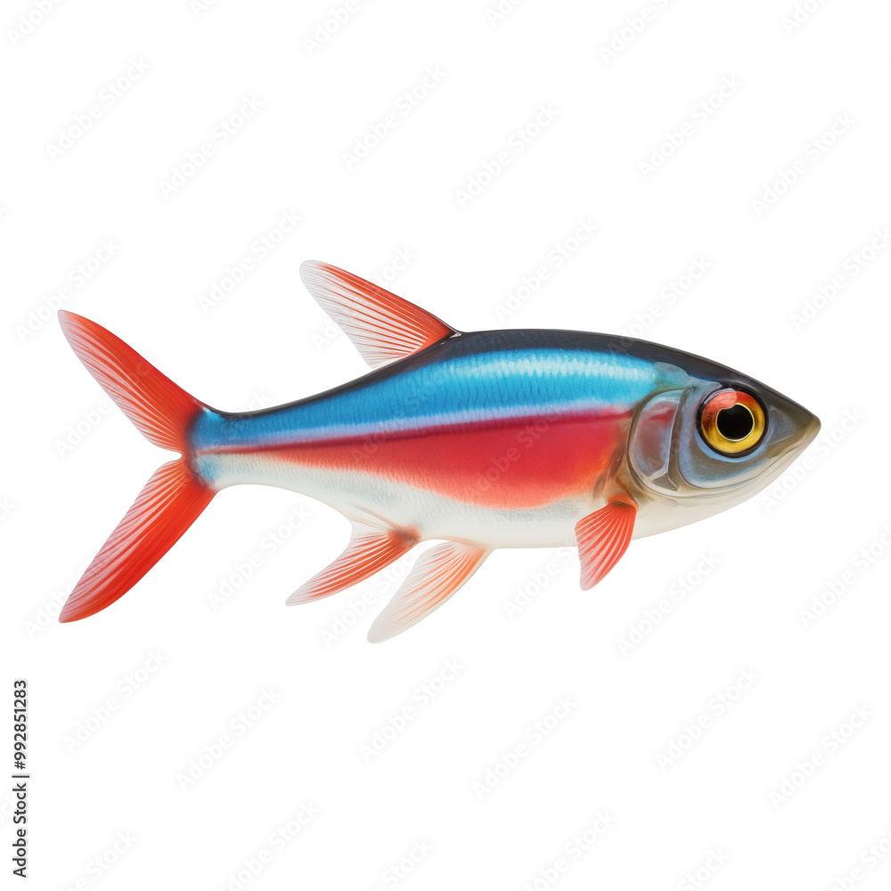 Neon Tetra Fish With Bright Red And Blue Colors On White Background Neon Tetra Fish With Bright Red And Blue Colors On White Background