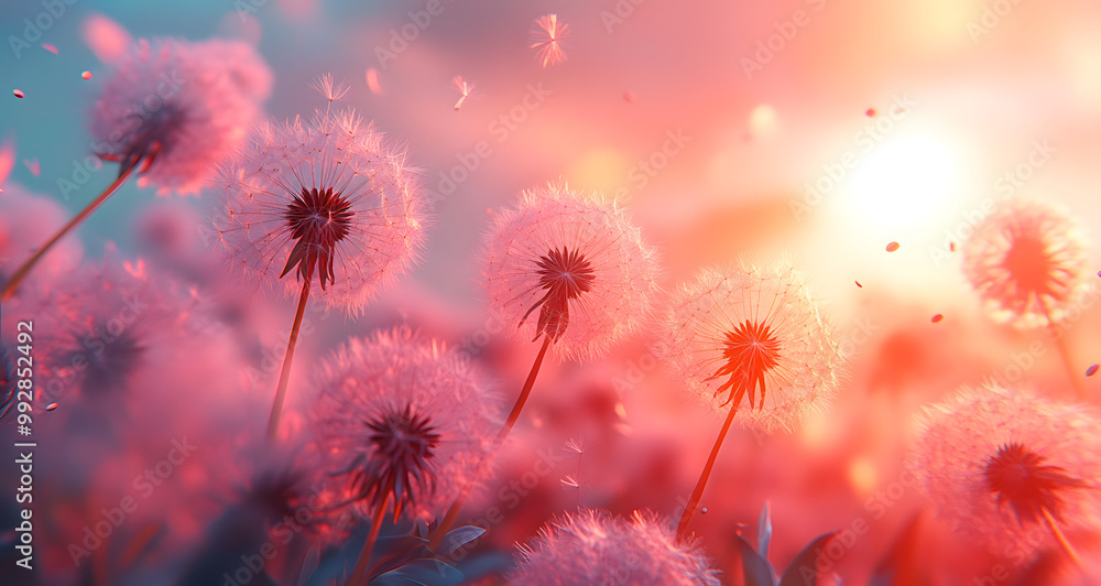 A Serene Background with Dandelions, Their Seeds Gently Floating
A Serene Background with Dandelions, Their Seeds Gently Floating
