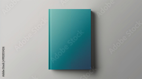 A mockup of an A4 book cover, featuring a gradient from teal to blue, representing water and air elements. The background is a solid color