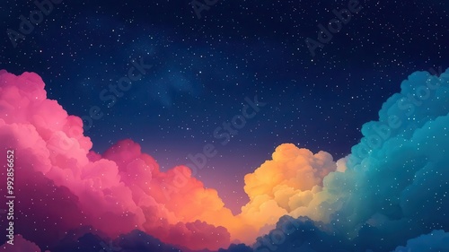Brightly colored clouds drifting through a night sky full of stars, symbolizing the limitless possibilities of dreams