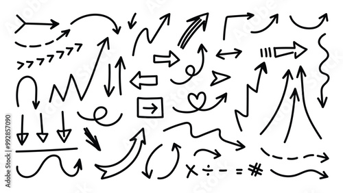 Hand drawn arrow vector icons set. sketch arrow design for business plan and education.