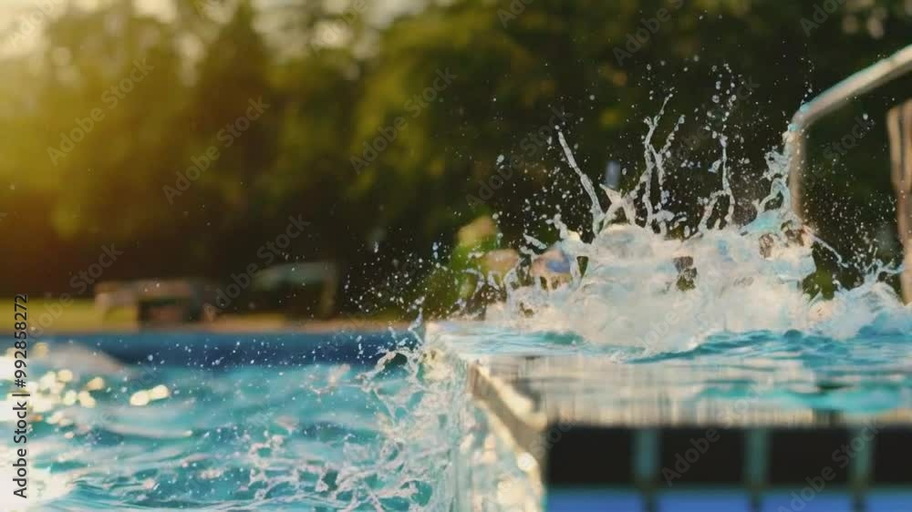 Water splashing from a pool edge, capturing a moment of leisure and relaxation. Water splashing from a pool edge, capturing a moment of leisure and relaxation.
