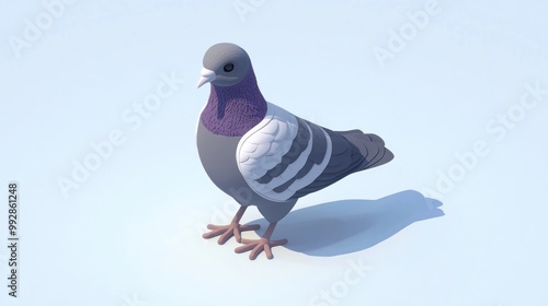 A stylized 3D representation of a pigeon with distinct colors and features. photo