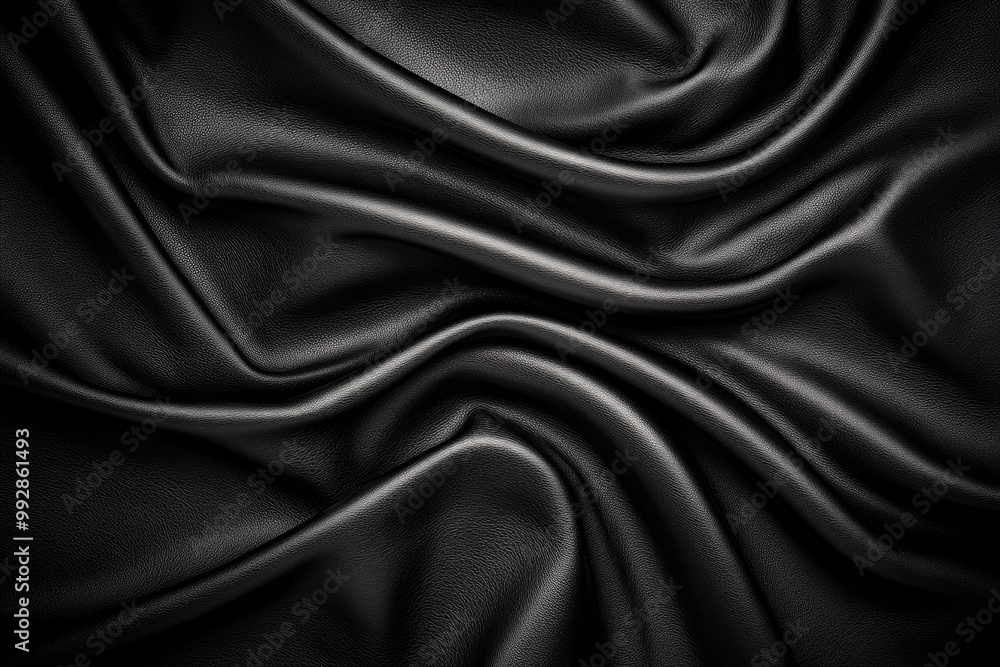 Fototapeta premium Black silk background vector presentation design template, abstract black fabric background with waves and folds. Created with Ai