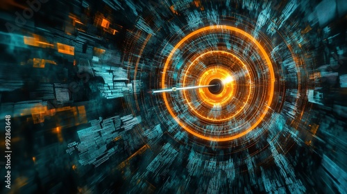 Abstract technology background with glowing lines and circles
 photo