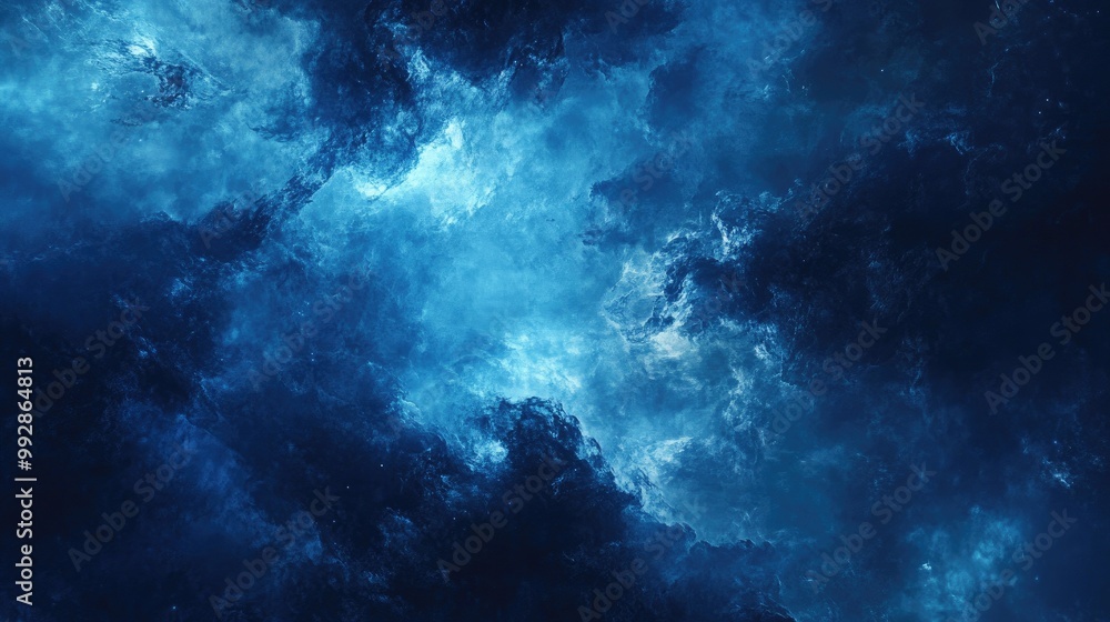 Blue toned space fantasy artwork featuring a gradient of brightness from light to dark evoking a spotlight effect The piece is abstract in shape and meaning serving as a source of inspiration and c
