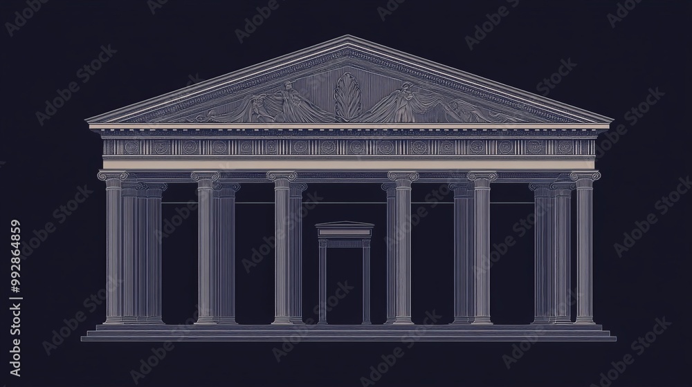 Obraz premium Pediment line concept. Ancient Greek and Roman architecture with columns and roof. Linear vector illustration for website banner or poster.