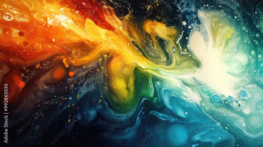 Obraz premium Colorful Fantasy Ink Art An Explosive Mix of Paint and Milk Creating an Organic Chemical Reaction The Beauty of Nature Unfolds Through This Artistic Display