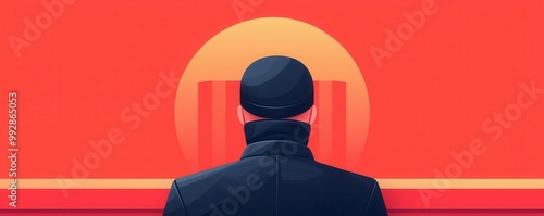 Agent in a black suit, infiltrating an enemy base, flat design illustration