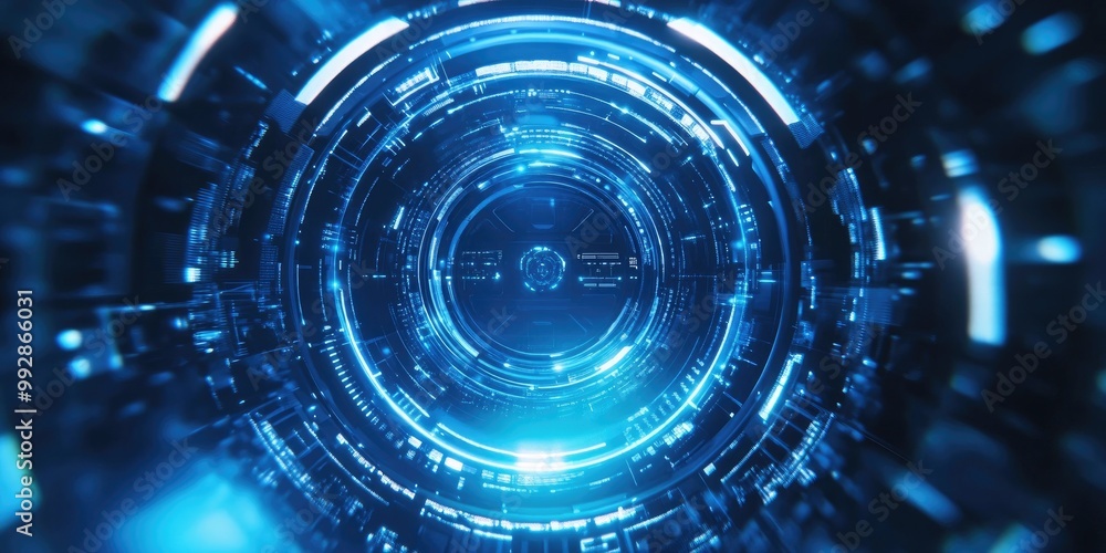 Obraz premium Futuristic abstract blue circular interface backdrop