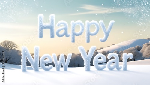 Capture the essence of celebration and tranquility with this Happy New Year image set against a stunning natural landscape.