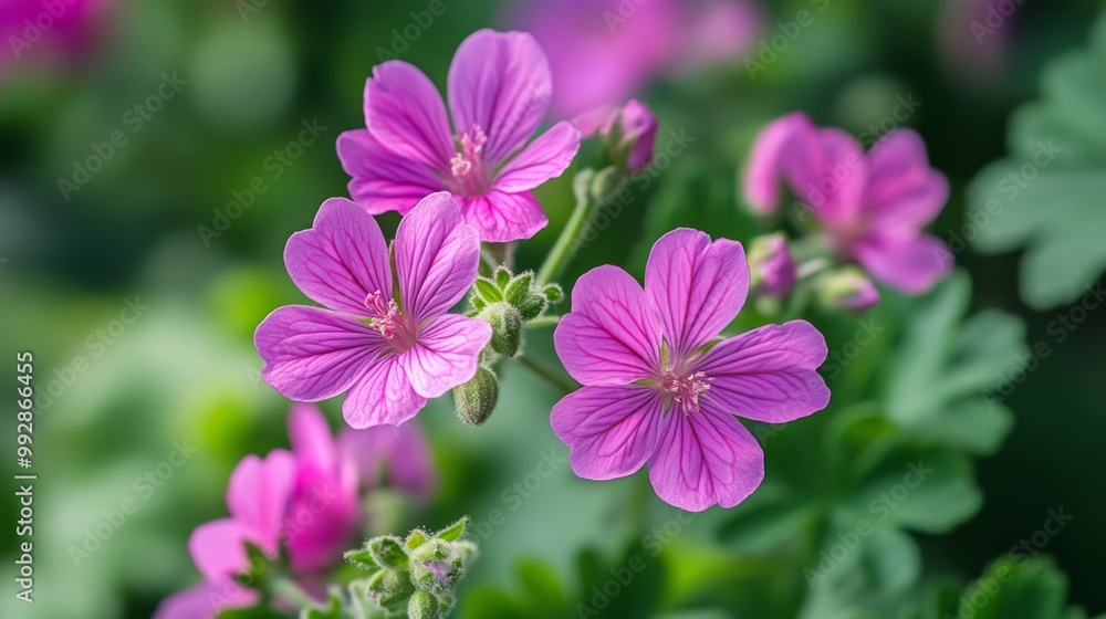 Pelargonium capitatum, a species of rose-scented geranium, blooms with purple flowers in October. Pelargonium capitatum, a species of rose-scented geranium, blooms with purple flowers in October.
