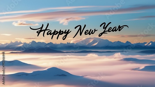 Capture the essence of celebration and tranquility with this Happy New Year image set against a stunning natural landscape.