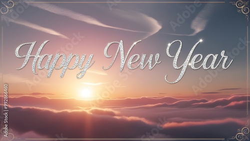 Capture the essence of celebration and tranquility with this Happy New Year image set against a stunning natural landscape.