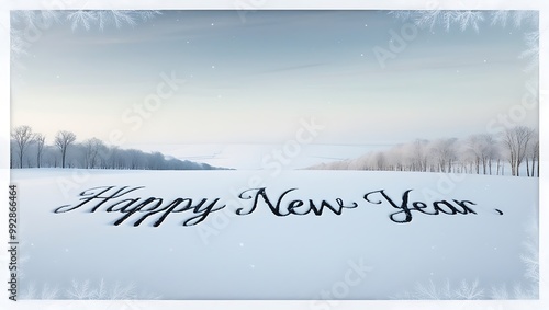 Capture the essence of celebration and tranquility with this Happy New Year image set against a stunning natural landscape.