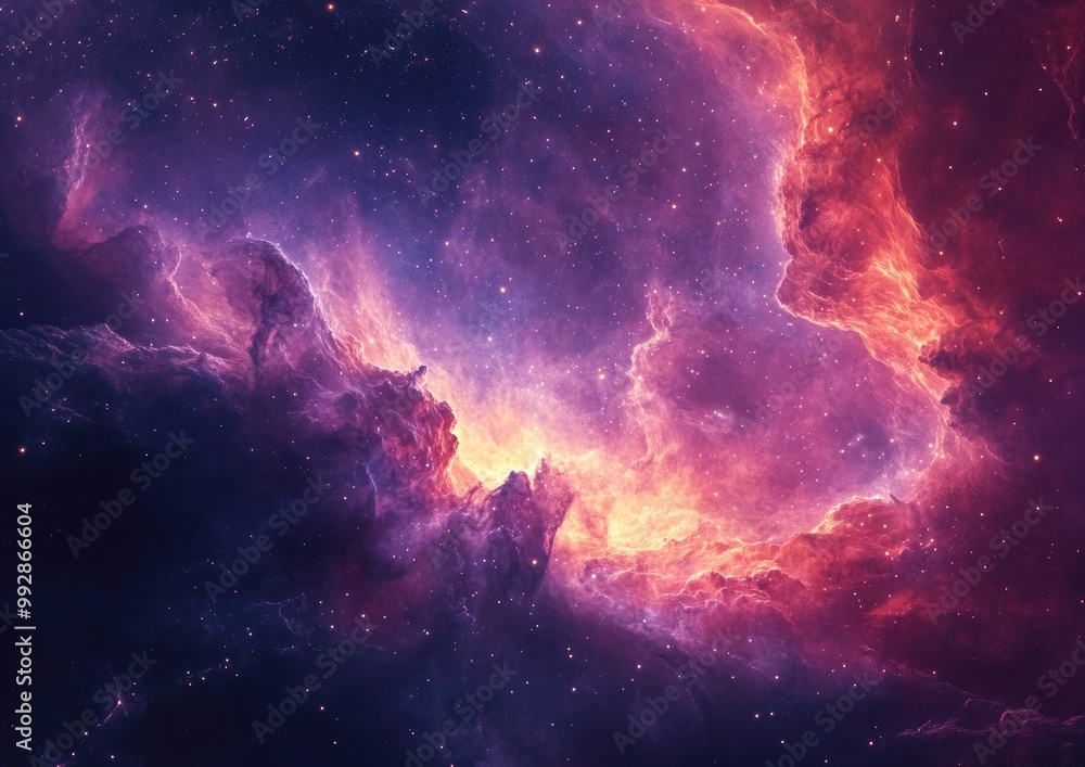 Obraz premium Vibrant large nebula illuminated by stars Cosmic backdrop digital illustration three dimensional artwork