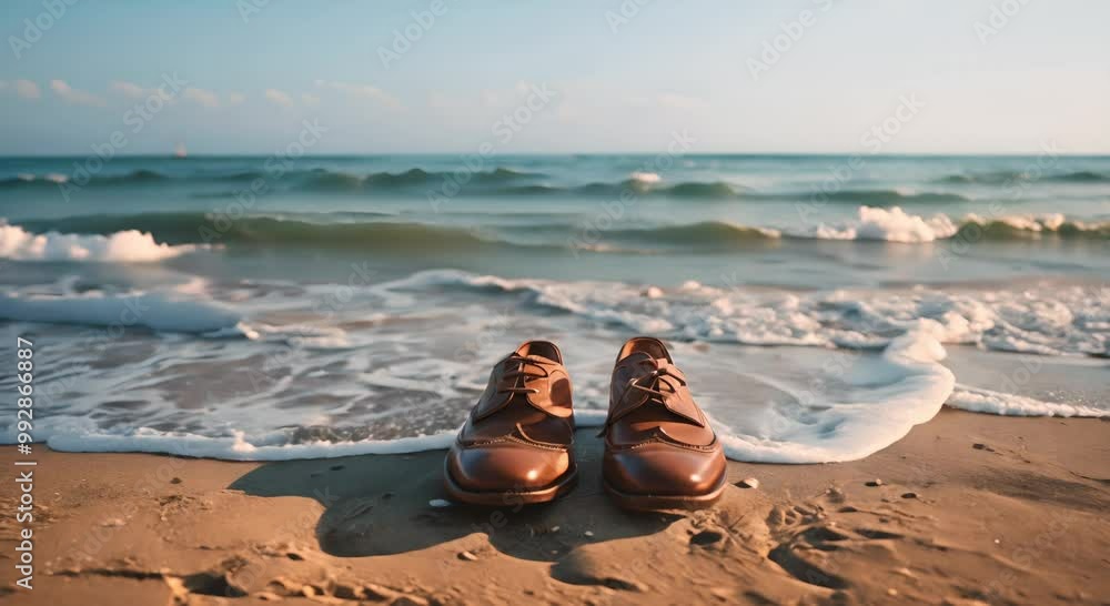 Blue Shoes On The Beach With A Beautiful View Blue Shoes On The Beach With A Beautiful View