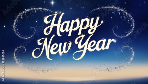 Capture the essence of celebration and tranquility with this Happy New Year image set against a stunning natural landscape.